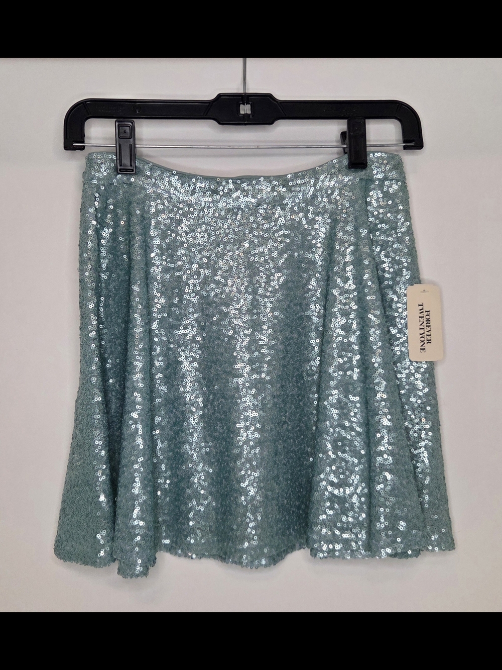 Sequin A-Line Mini Skirt - Light Aqua